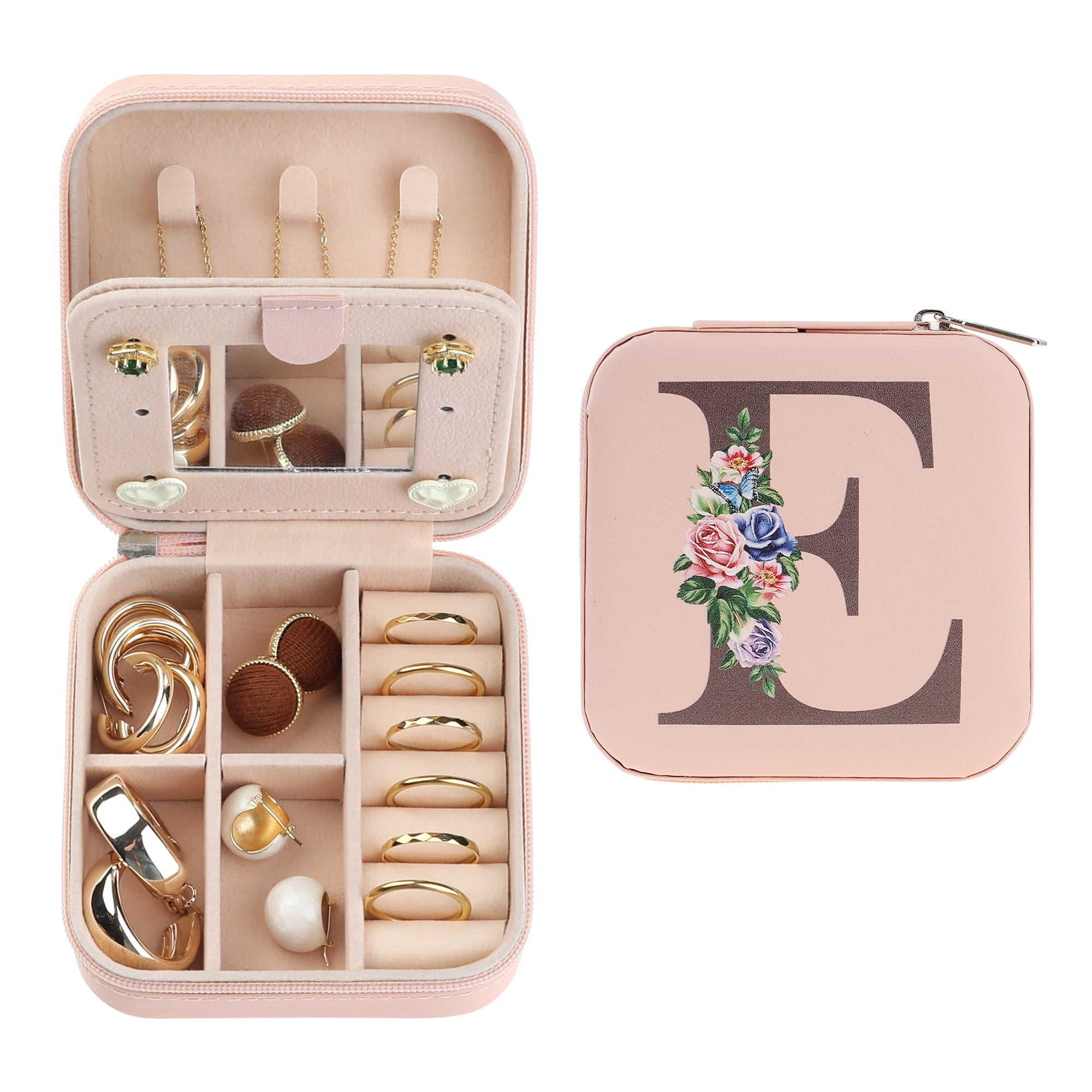 Unique Bargains Jewelry Box Small PU Leather Jewelry Organizer Case Storage Display Holder Pattern E
