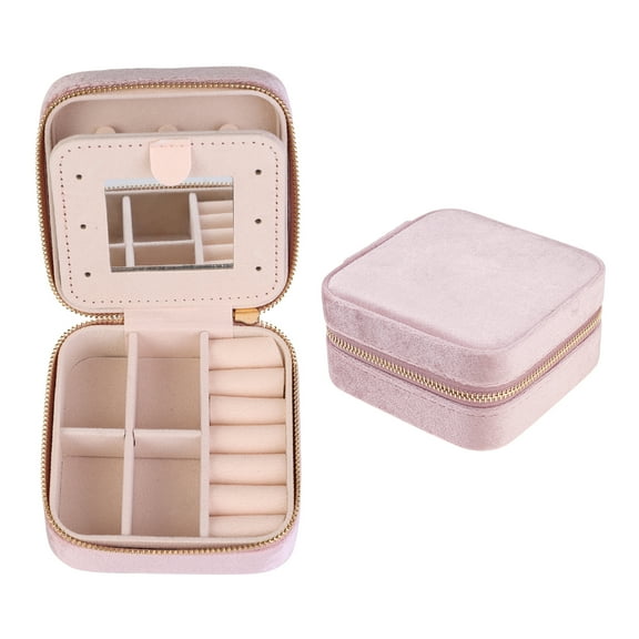 Unique Bargains Jewelry Box Small PU Leather Jewelry Organizer Case Storage Display Holder Pink