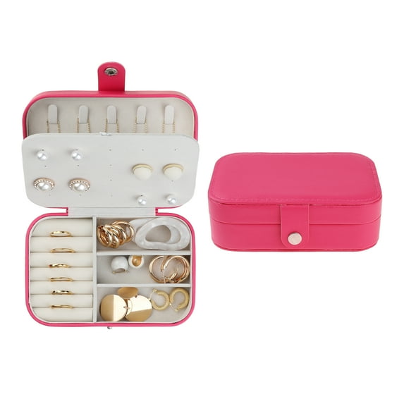 Unique Bargains Jewelry Box Small PU Leather Jewelry Organizer Case Storage Display Holder Rose Red