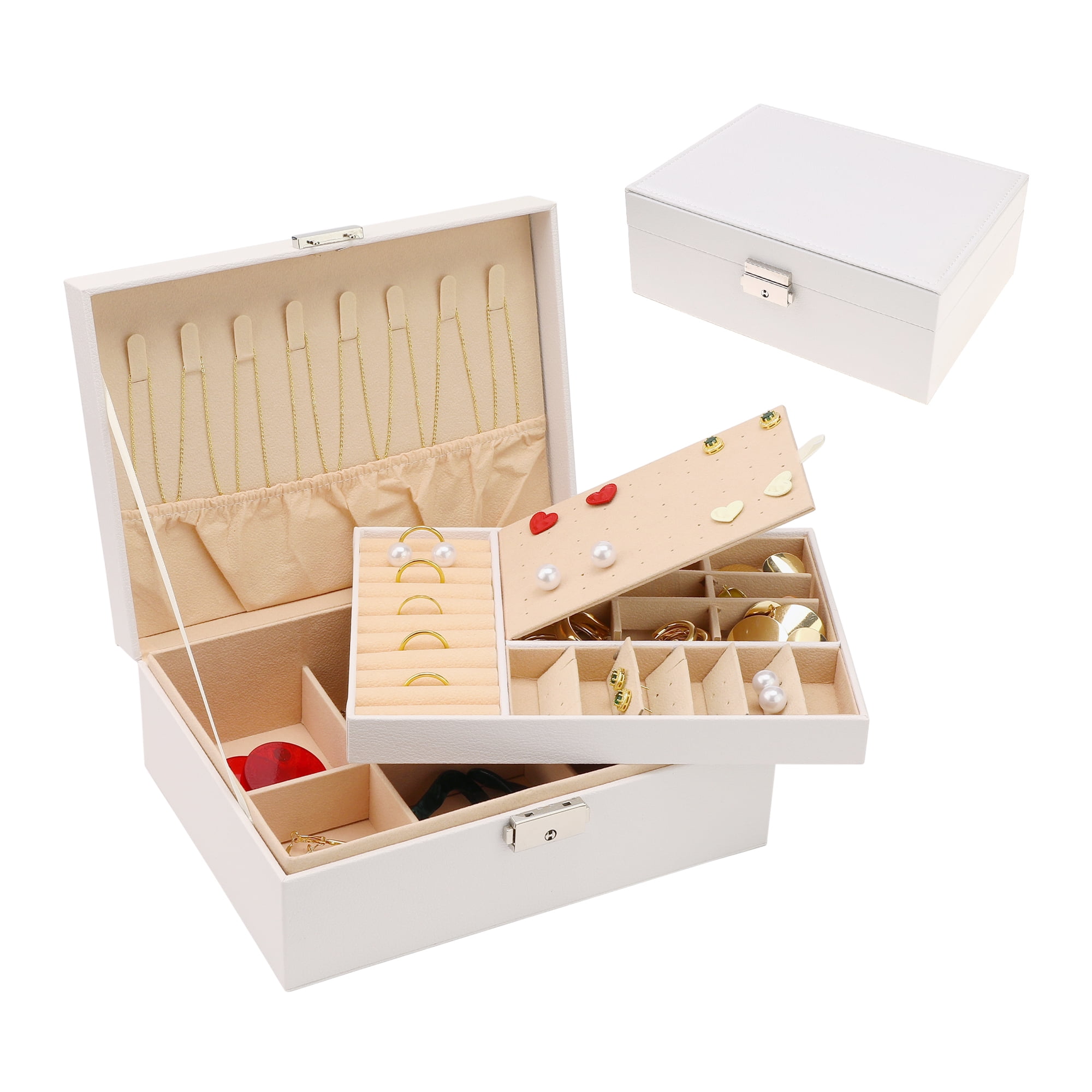 Unique Bargains Jewelry Box Small PU Leather Jewelry Organizer Case Storage Display Holder White