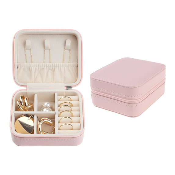 Unique Bargains Jewelry Box Small Portable PU Leather Jewelry Organizer Case Storage Pink