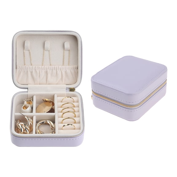 Unique Bargains Jewelry Box Small Portable PU Leather Jewelry Organizer Case Storage Purple