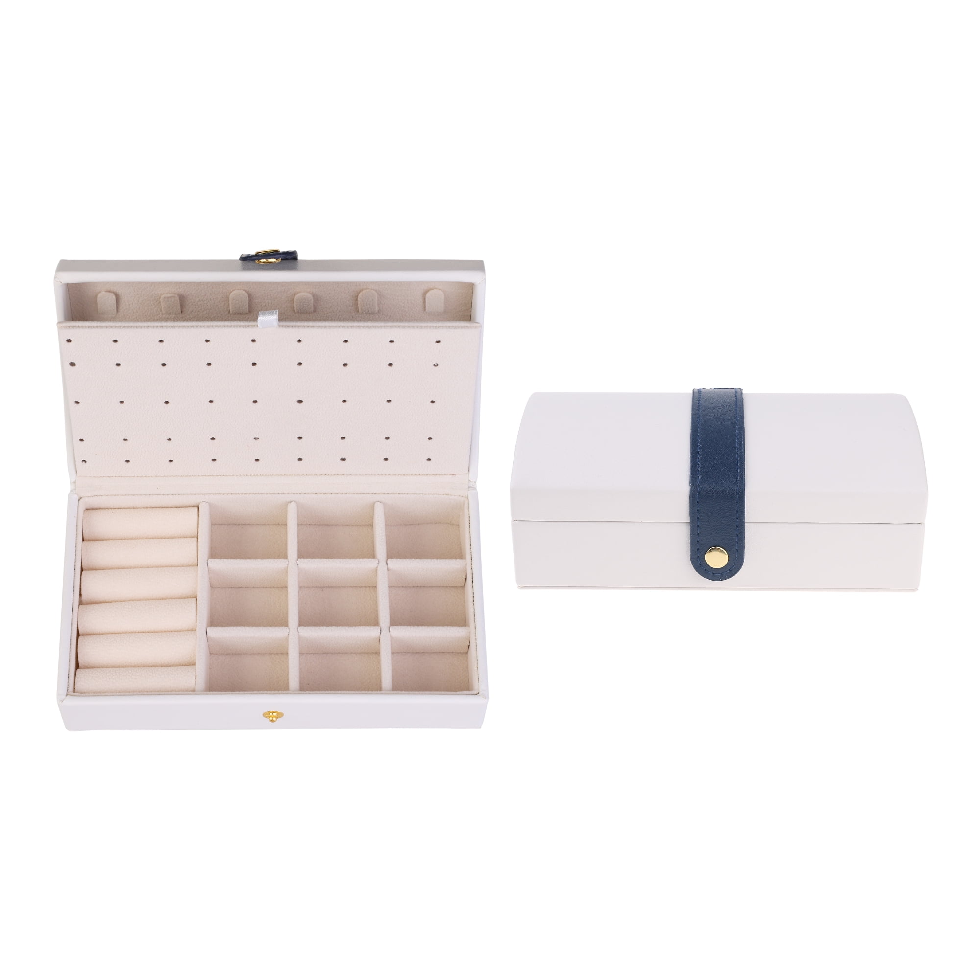 Unique Bargains Jewelry Box Small Portable PU Leather Jewelry Organizer Case Storage White