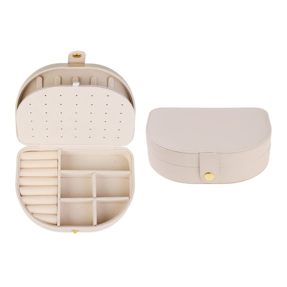 Unique Bargains Jewelry Box Small Portable PU Leather Seashell-Shaped Jewelry Case Beige