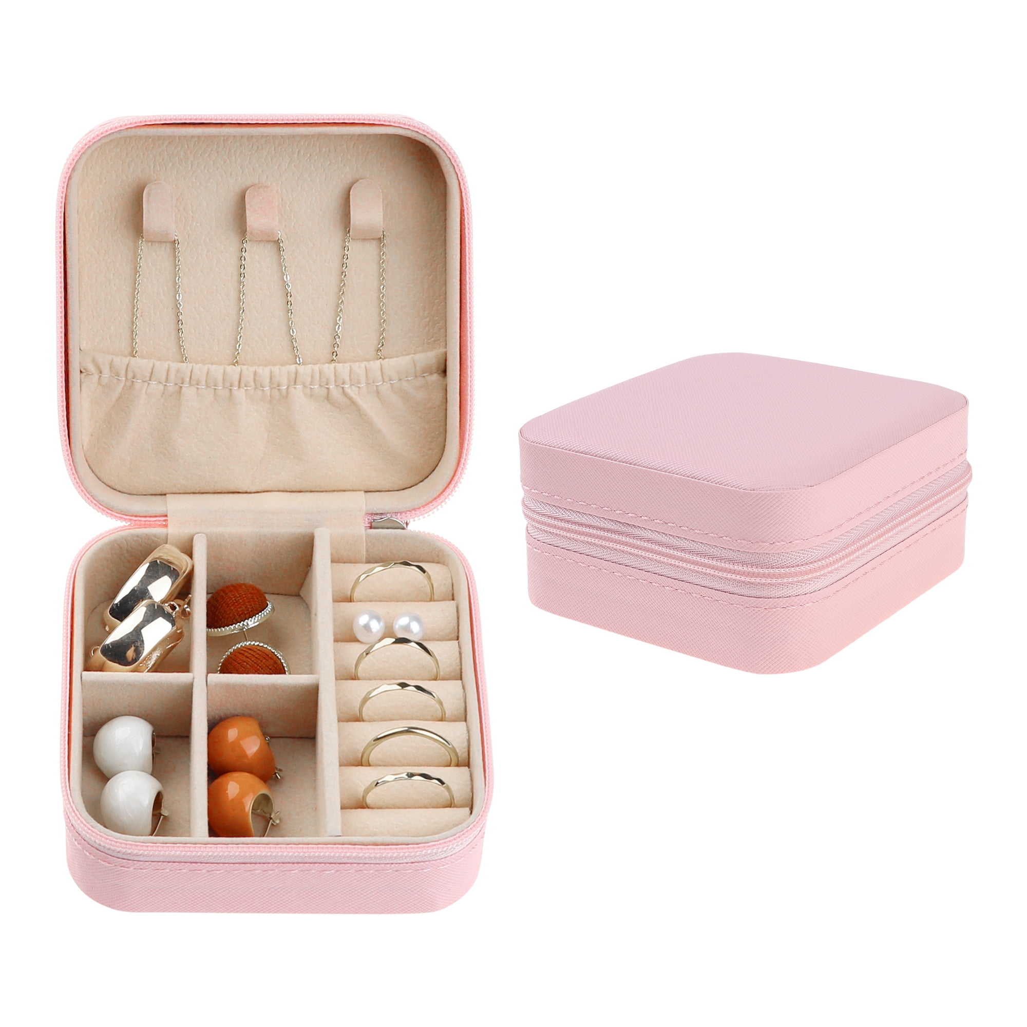 Travel Jewelry Box Mini Portable PU Leather Organizer for Women and Girls Gifts Pink