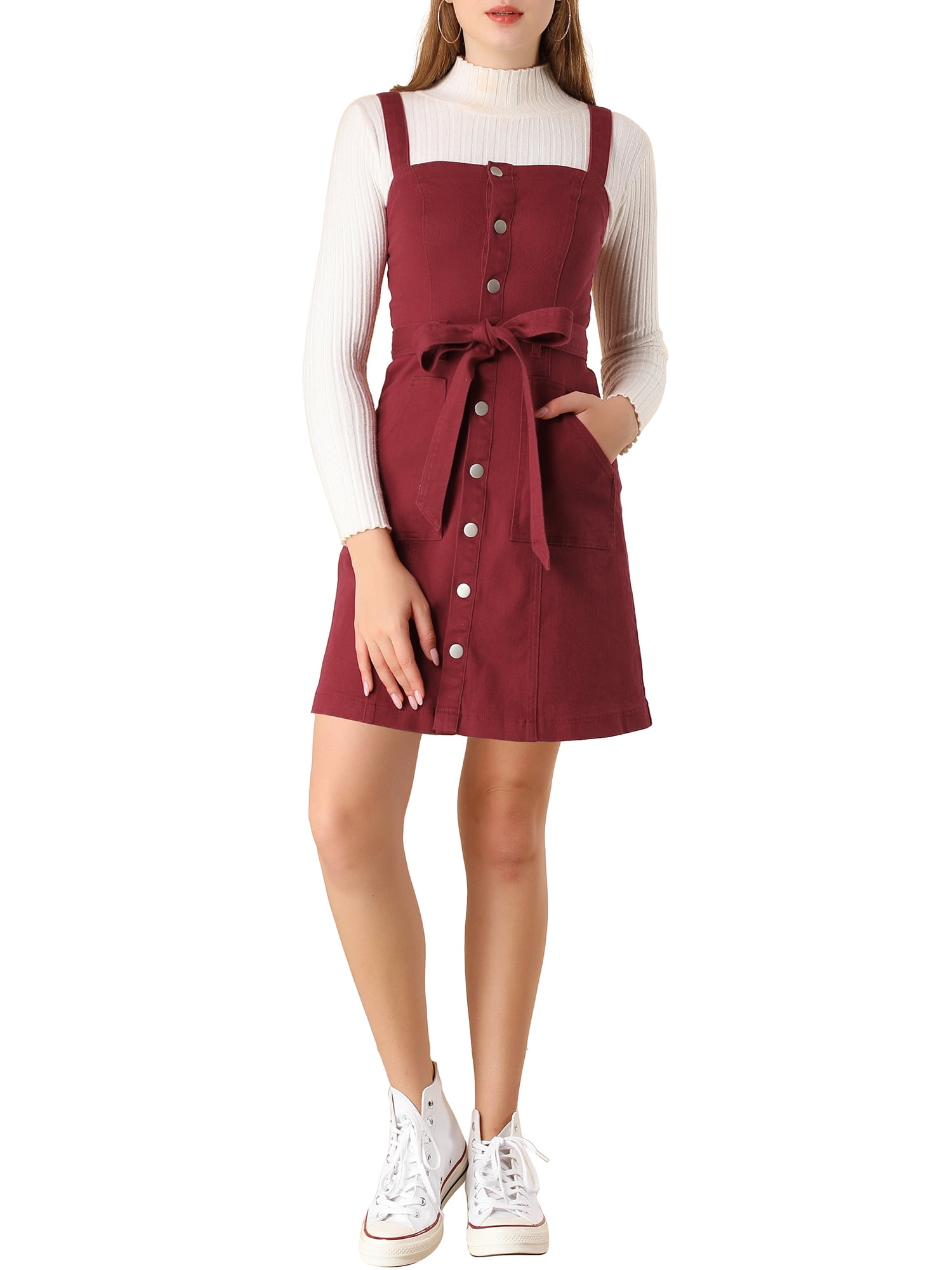 Unique Bargains Junior's Adjustable Strap a-Line Overall Denim Dress