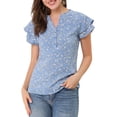 thumbnail image 1 of Unique Bargains Junior's Floral V Neck Tiered Button Down Summer Blouse Blue XS, 1 of 6