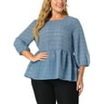 thumbnail image 1 of Unique Bargains Junior's Plus Size 3/4 Puff Sleeve Elastic Waist Peplum Blouses 1X Blue, 1 of 7