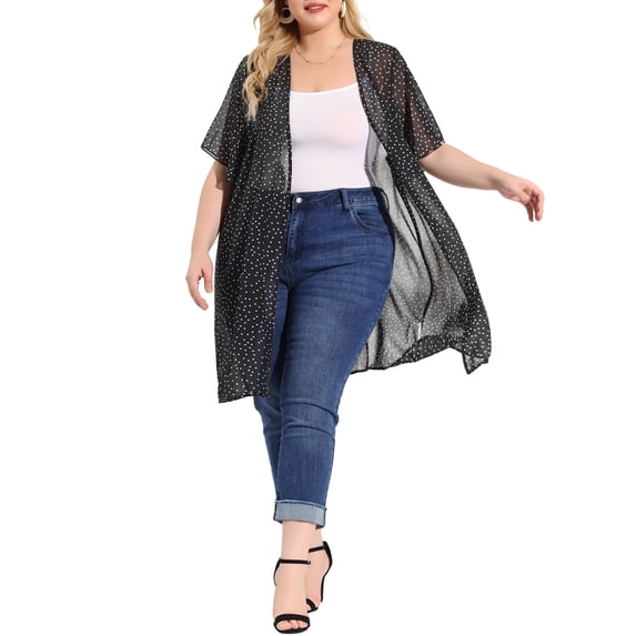 Unique Bargains Junior's Plus Size Polka Dots Bell Sleeve Female ...
