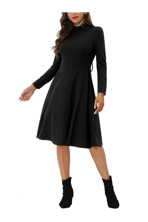 Juniors Elegant Mock Neck Long Sleeve Self Tie Waist Knit Midi Dress XL Black