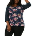 thumbnail image 1 of Unique Bargains Juniors' Plus Size 3/4 Sleeve Floral Female Modern Raglan Tops 3X Navy Blue, 1 of 7