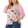 thumbnail image 1 of Unique Bargains Juniors' Plus Size 3/4 Sleeve Floral Female Modern Raglan Tops 3X Pink, 1 of 7