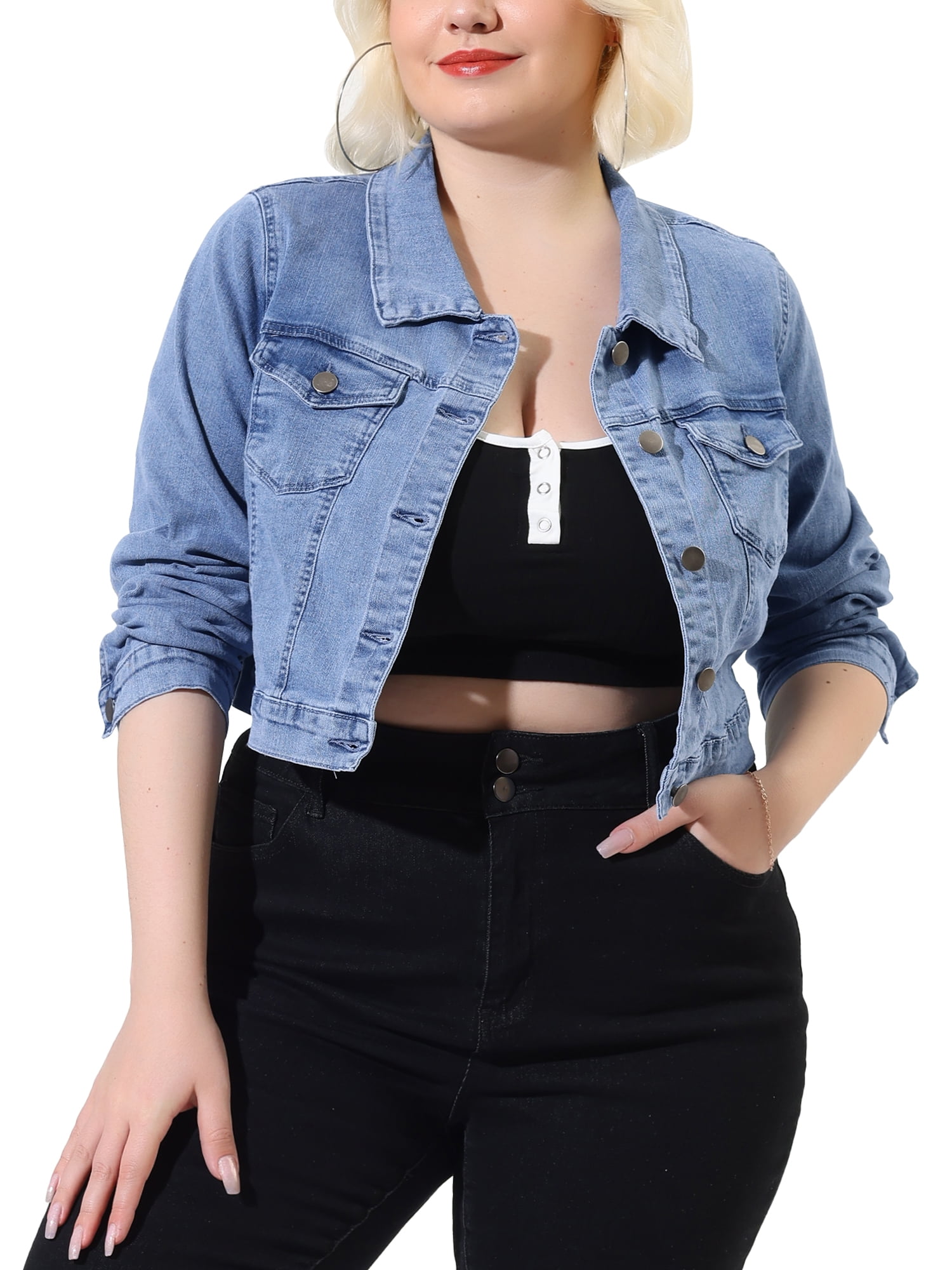 Plus size cropped blue jean jacket deals