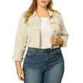 thumbnail image 1 of Unique Bargains Juniors' Plus Size Button Closed Cropped Denim Jacket, 1 of 7