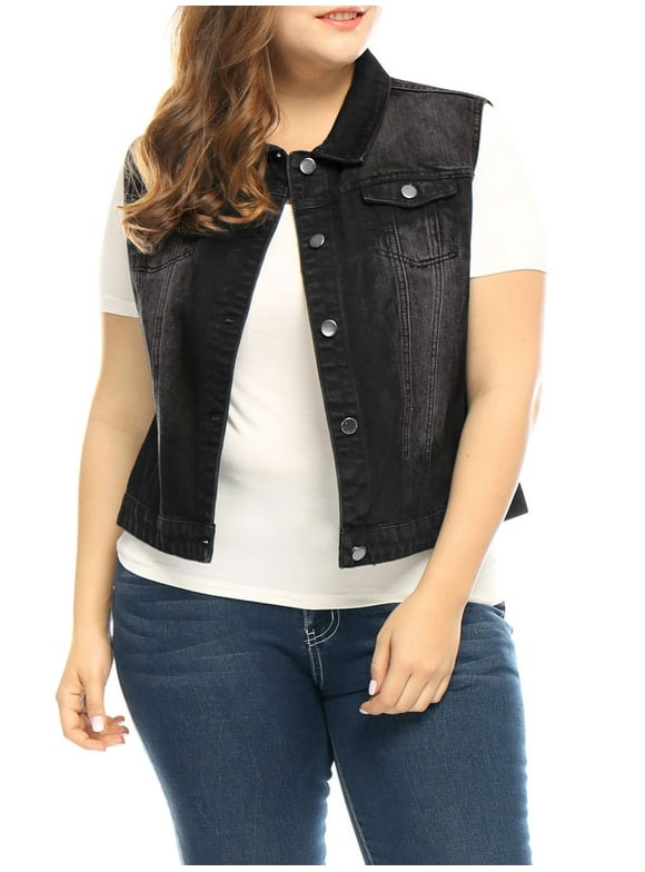 Juniors' Plus Size Chest Pockets Single Breasted Denim Vest
