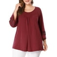 thumbnail image 1 of Unique Bargains Juniors' Plus Size Crochet Panel Kimono Raglan Sleeves Ruched Front Top Burgundy 1X, 1 of 6