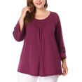 thumbnail image 1 of Unique Bargains Juniors' Plus Size Crochet Panel Kimono Raglan Sleeves Ruched Front Top Purple 4X, 1 of 7