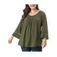 thumbnail image 1 of Unique Bargains Juniors' Plus Size Crochet Panel Kimono Raglan Sleeves Ruched Front Top Green 1X, 1 of 7