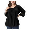 thumbnail image 1 of Unique Bargains Juniors' Plus Size Crochet Panel Kimono Raglan Sleeves Ruched Front Top Black 3X, 1 of 7