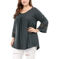 thumbnail image 1 of Unique Bargains Juniors' Plus Size Crochet Panel Kimono Raglan Sleeves Ruched Front Top Dark Grey 1X, 1 of 7