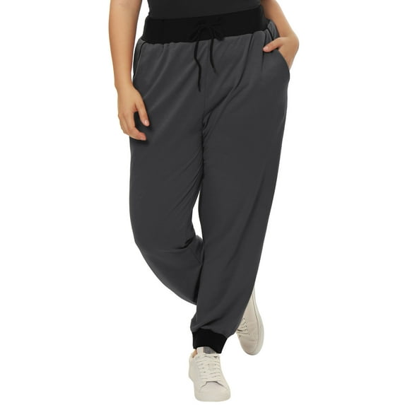 Unique Bargains Juniors' Plus Size Drawstring Waist Contrast Color Jogger Pants