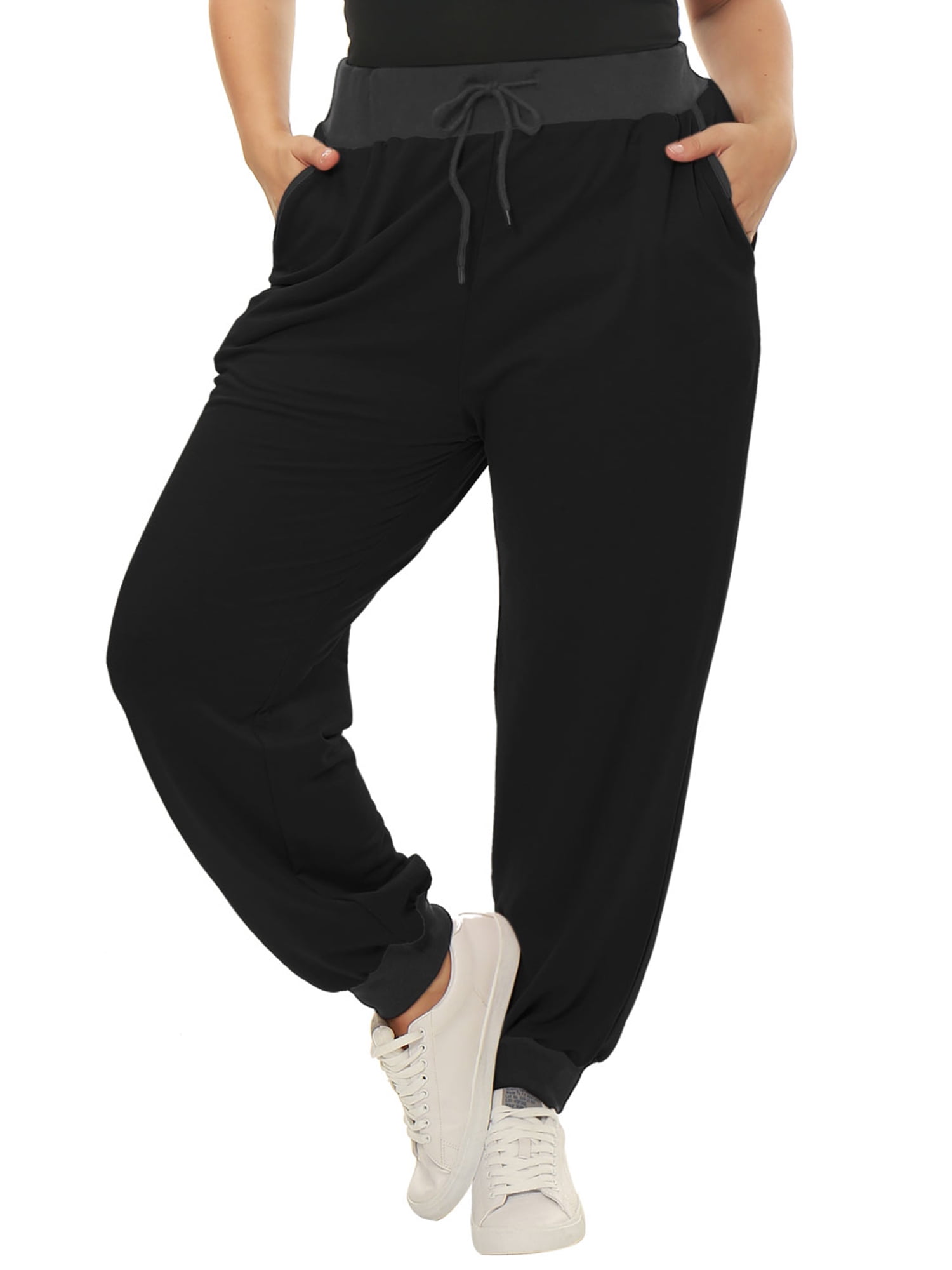 Unique Bargains Juniors' Plus Size Drawstring Waist Contrast Color Jogger Pants