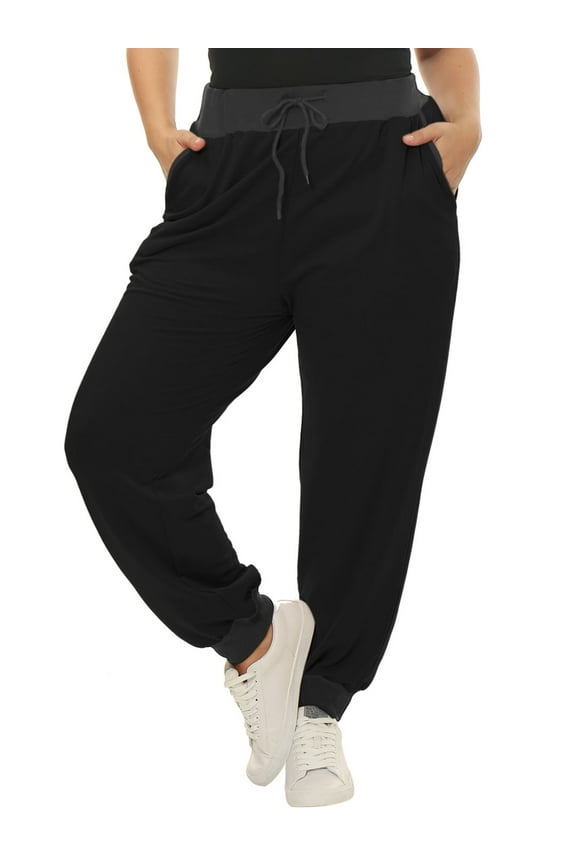 Juniors' Plus Size Drawstring Waist Contrast Color Jogger Pants