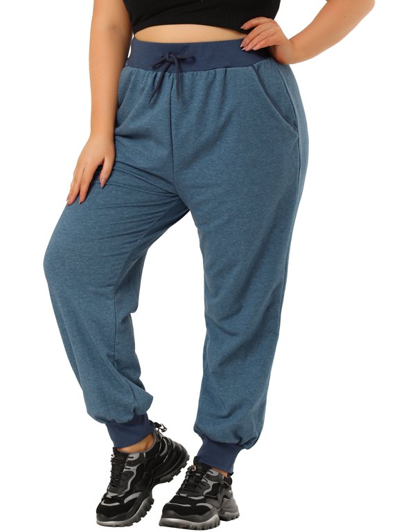 Unique Bargains Juniors' Plus Size Drawstring Waist Contrast Color Jogger Pants