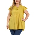 thumbnail image 1 of Unique Bargains Juniors' Plus Size Flutter Sleeve Drawstring Flowy Split V Neck Tunic Top Ginger 2X, 1 of 6