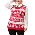 thumbnail image 1 of Unique Bargains Juniors' Plus Size Houndstooth Vest V Neck Loose Knitted Sweaters 2X Red, 1 of 6