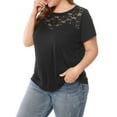 thumbnail image 1 of Unique Bargains Juniors' Plus Size Lace Insert Short Sleeves Round Neck Top 3X Black, 1 of 7
