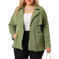 thumbnail image 1 of Unique Bargains Juniors' Plus Size Lapel Zipper Drawstring Waist Moto Jacket 1X Green, 1 of 6