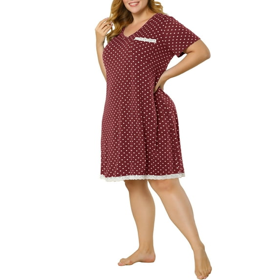 Unique Bargains Juniors' Plus Size Nightgown Polka Dots Comfy Sleep Shirts