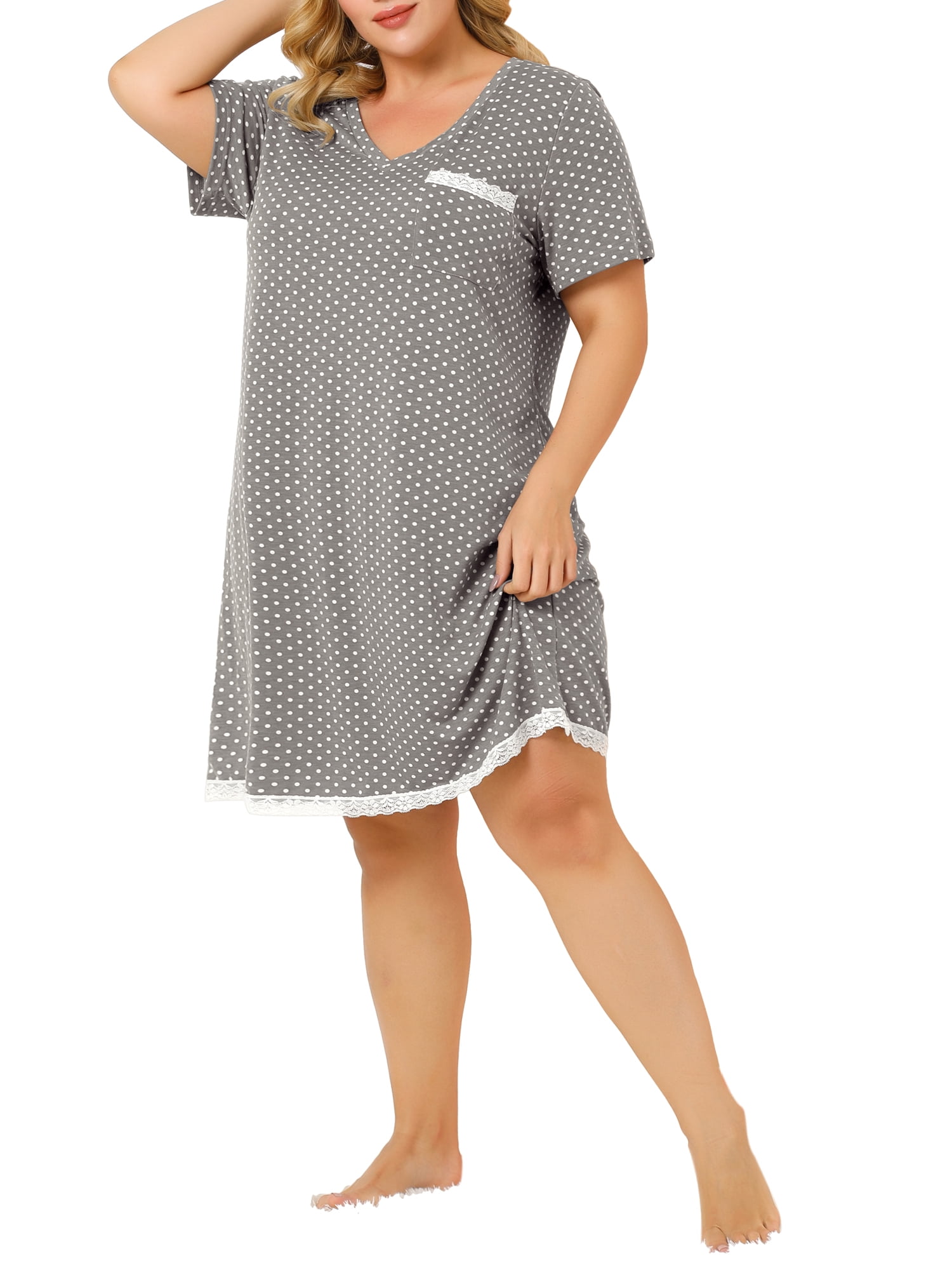 Unique Bargains Juniors' Plus Size Nightgown Polka Dots Comfy Sleep Shirts