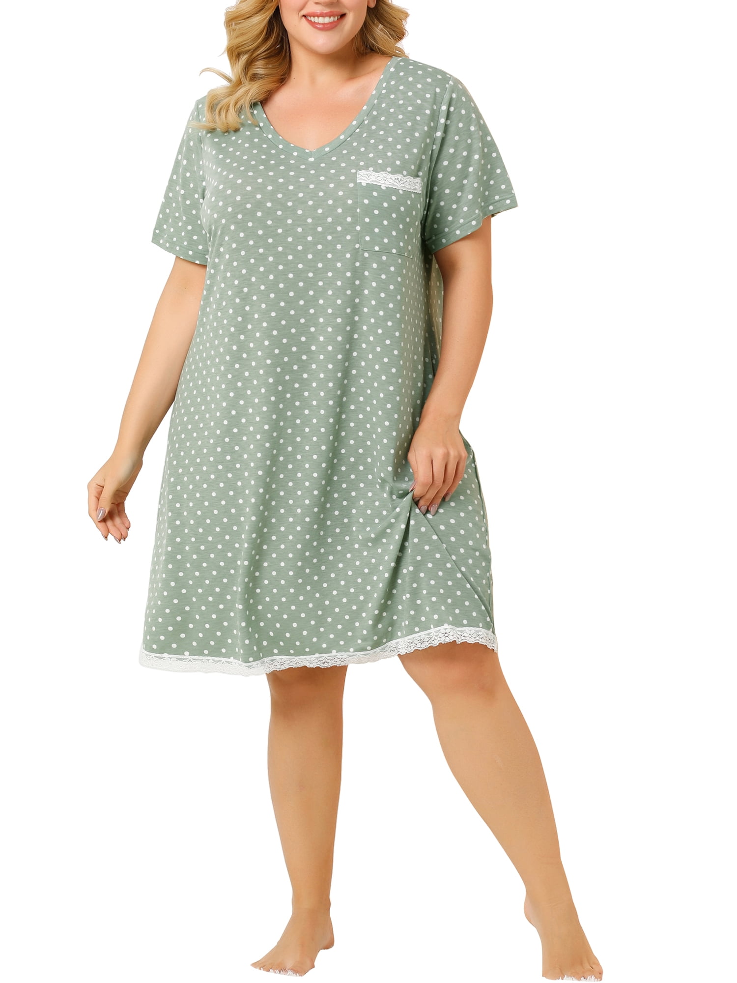 Unique Bargains Juniors' Plus Size Nightgown Polka Dots Comfy Sleep Shirts