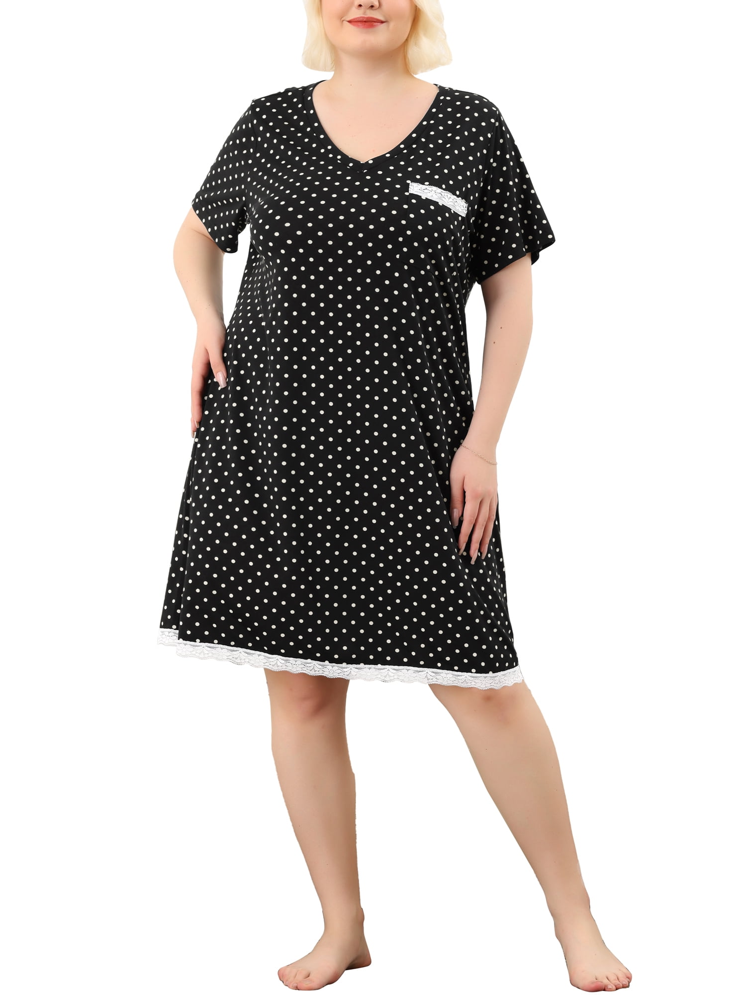 Unique Bargains Juniors' Plus Size Nightgown Polka Dots Comfy Sleep Shirts