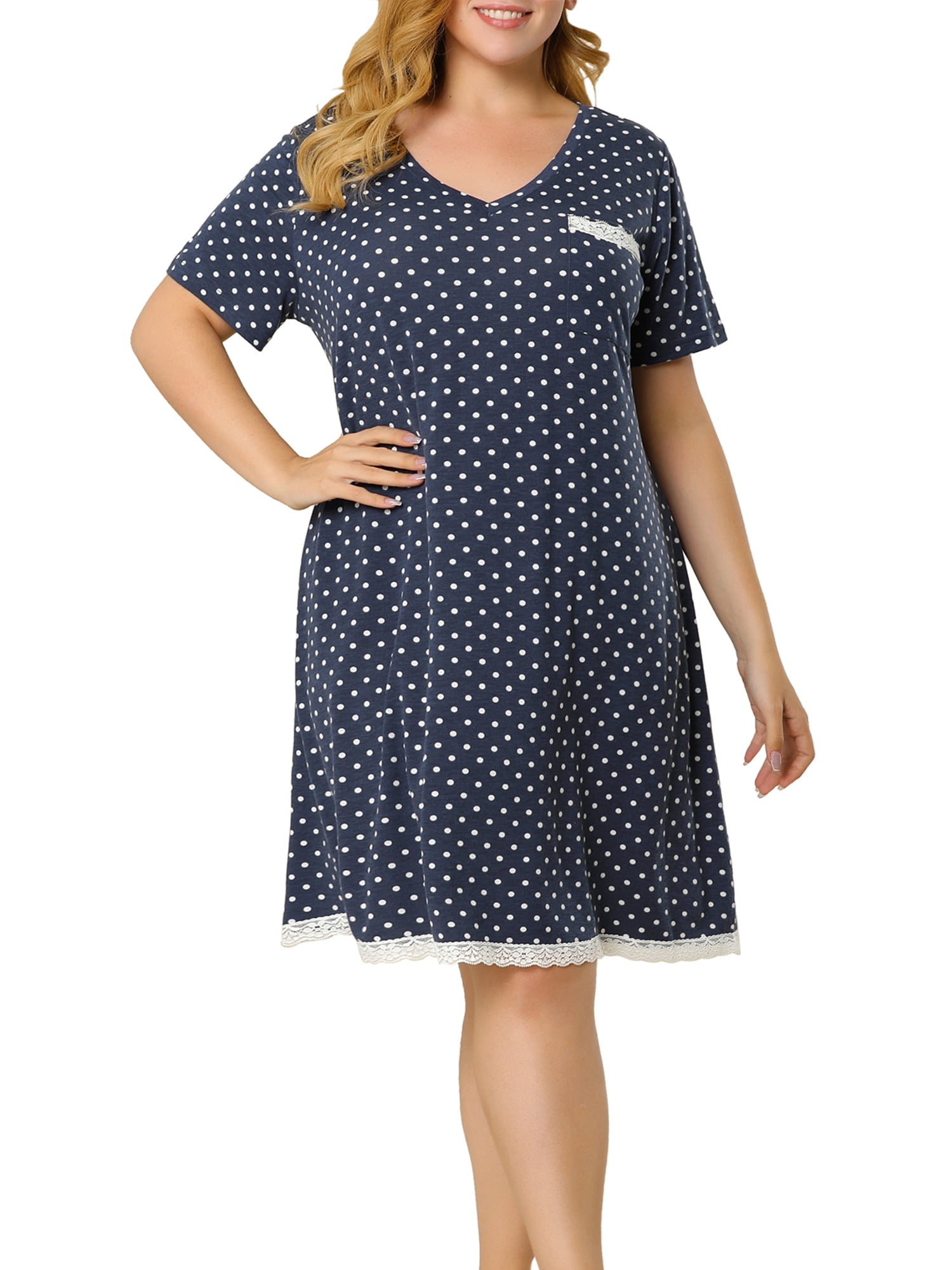 Unique Bargains Juniors' Plus Size Nightgown Polka Dots Comfy Sleep Shirts