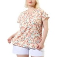 thumbnail image 1 of Unique Bargains Juniors' Plus Size Short Sleeve Floral Tiered Button Peplum Blouse 4X Pink, 1 of 7