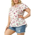 thumbnail image 1 of Unique Bargains Juniors' Plus Size Short Sleeve Floral Tiered Button Peplum Blouse 3X White, 1 of 7