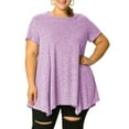 thumbnail image 1 of Unique Bargains Juniors' Plus Size Short Sleeve Tunic Handkerchief Hem Summer Casual Top 2X Purple, 1 of 6