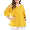 thumbnail image 1 of Unique Bargains Juniors' Plus Size Strappy Shoulder Trumpet Sleeves Top 1X Yellow, 1 of 6