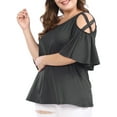 thumbnail image 1 of Unique Bargains Juniors' Plus Size Strappy Shoulder Trumpet Sleeves Top 2X Dark Grey, 1 of 5