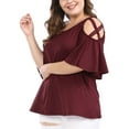 thumbnail image 1 of Unique Bargains Juniors' Plus Size Strappy Shoulder Trumpet Sleeves Top 3X Red, 1 of 6