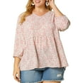 thumbnail image 1 of Unique Bargains Juniors' Plus Size Tops Floral Ruffle Flowy Peplum Top Pink 3X, 1 of 6