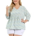 thumbnail image 1 of Unique Bargains Juniors' Plus Size Tops Floral Ruffle Flowy Peplum Top White 2X, 1 of 6