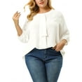 thumbnail image 1 of Unique Bargains Juniors' Plus Size Work Round Neck Ruffle Chiffon Blouse Top White 4X, 1 of 7