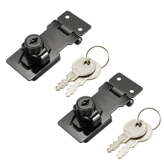 Unique Bargains Keyed Hasp Lock 80mm Twist Knob Keyed Locking Hasp for Door Furniture Keyed Different Bright Black 2Pcs
