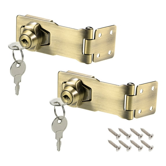 Unique Bargains Keyed Hasp Lock with Screws for Doors Keyed Alike Bronze Tone