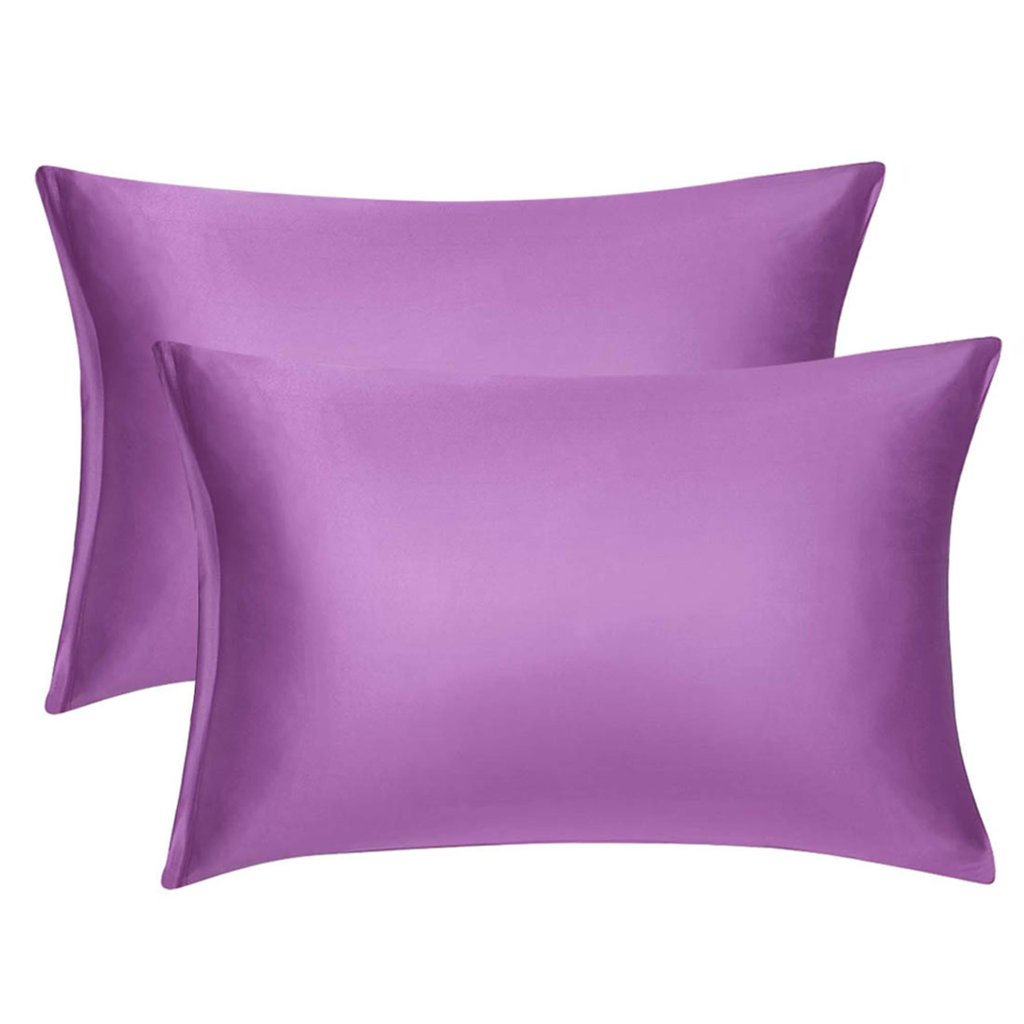 Unique Bargains Pillow Covers Silky Satin Zipper Pillowcases Set of 2 Purple 21" x 31"