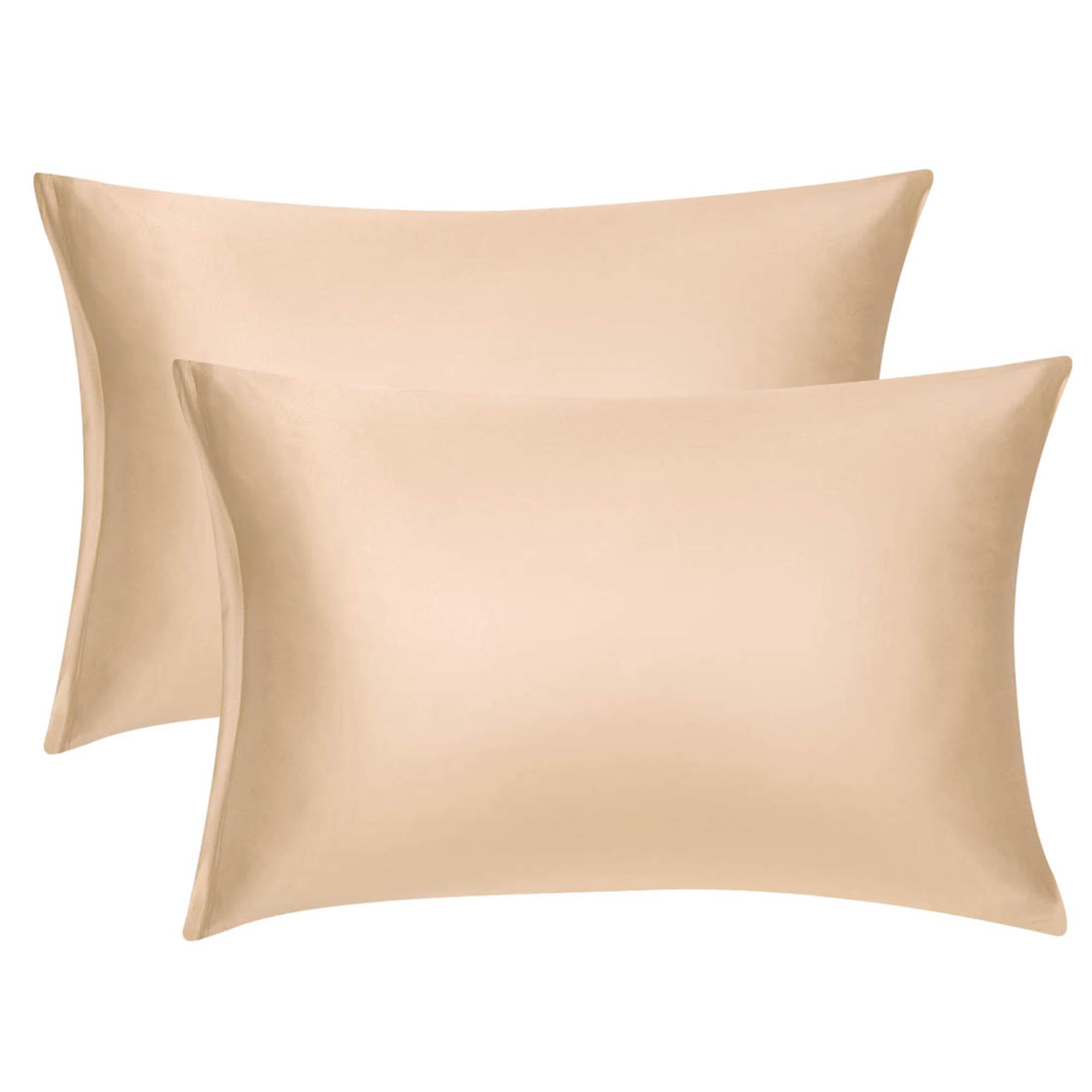 Unique Bargains Pillow Covers Silky Satin Zipper Pillowcases Set of 2 Champagne 21" x 31"